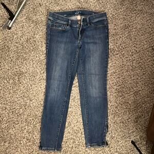 Loft modern skinny ankle stretch jeans size 2p zipper ankle‎ blue